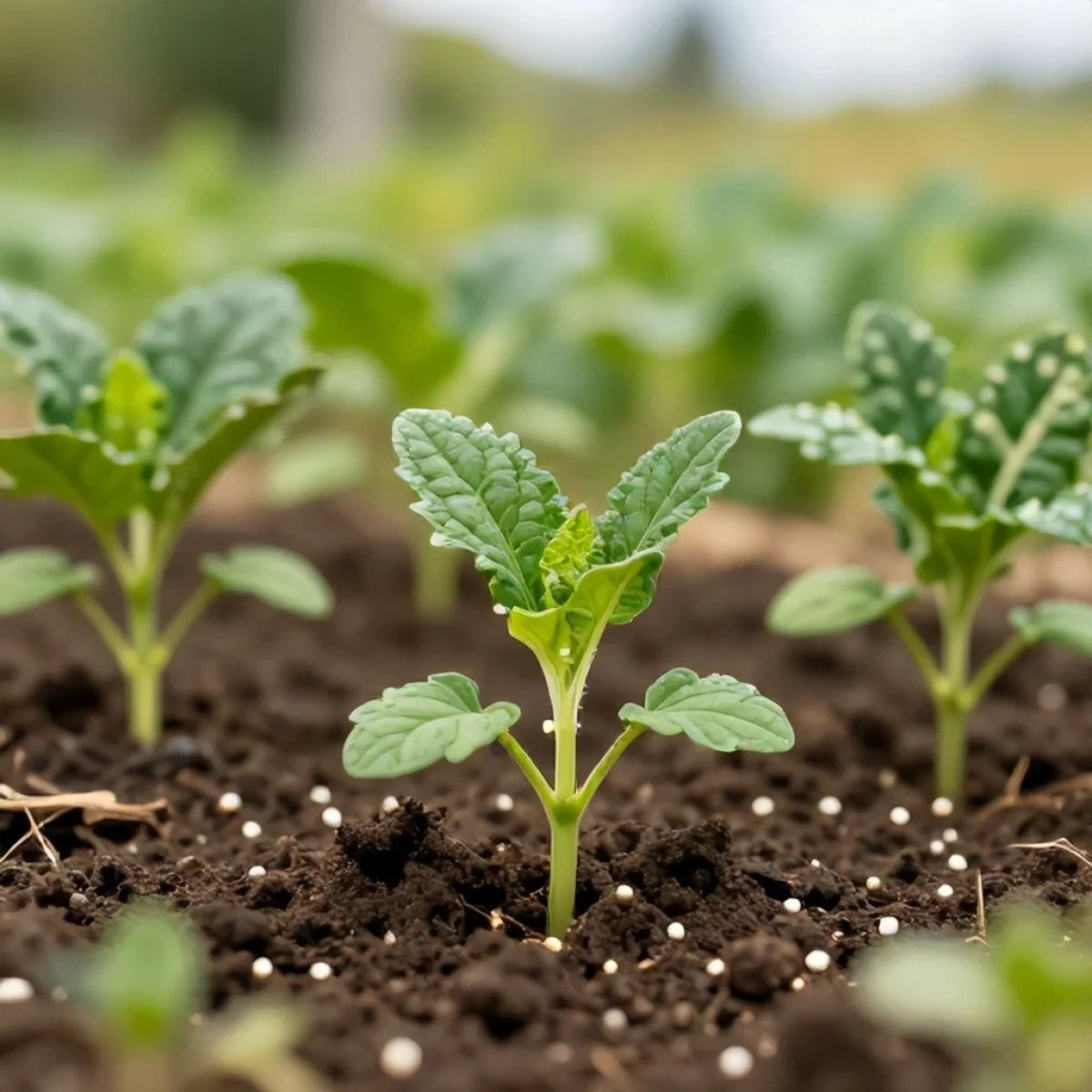 Ilustracja ogrodowa, siew nasion, wzrost roślin, uprawa gorzkich ziół.