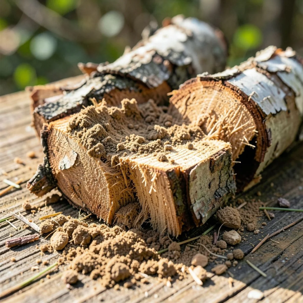 Suszona kora wierzby, zdrapana i zmielona, przygotowana jako żywność survivalowa.