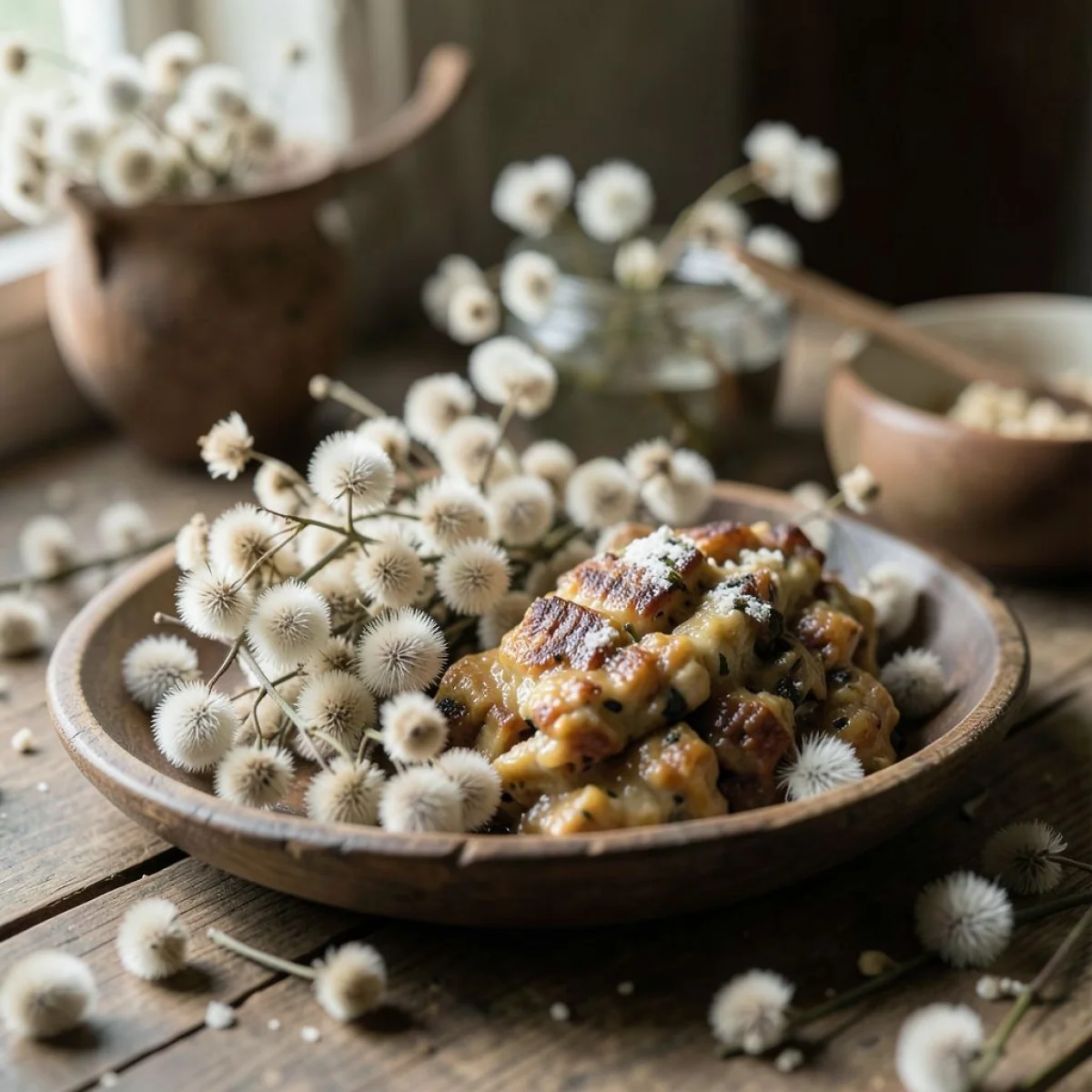 Kotki wierzby, historyczne pożywienie głodowe, zbliżenie, miękkie naturalne światło.