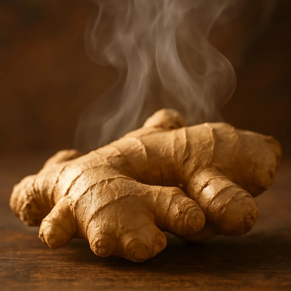 Ostra korzeń imbiru z unoszącą się parą, ciepły i zachęcający, ujęcie z bliska.