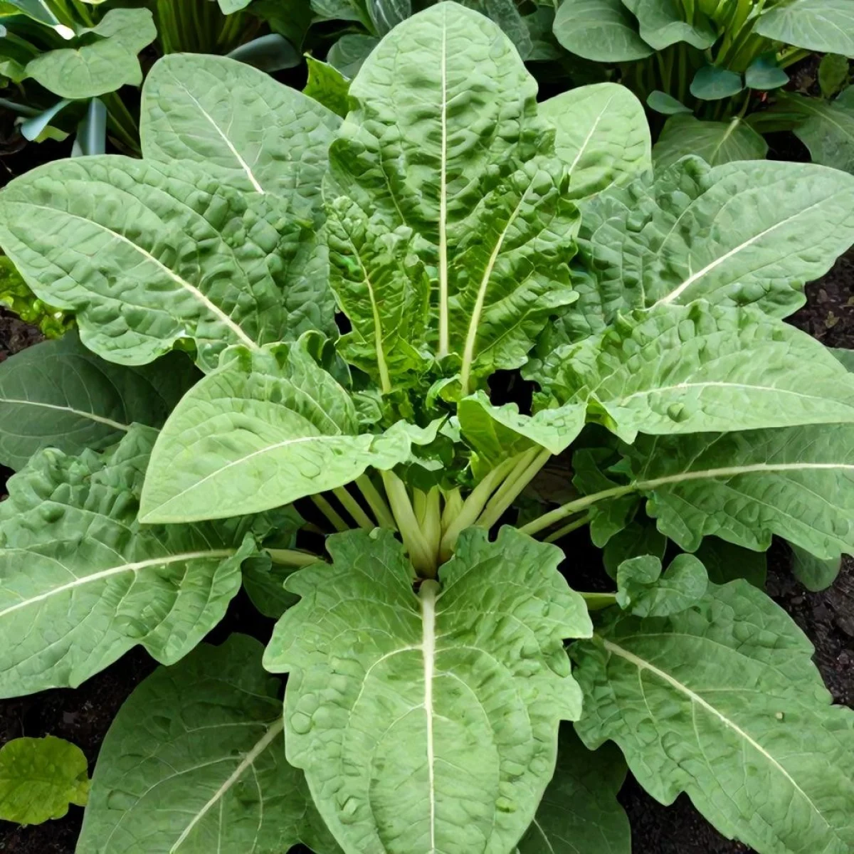 Roślina bok choy, zielone liście, białe łodygi, tło ogrodowe, żywa.