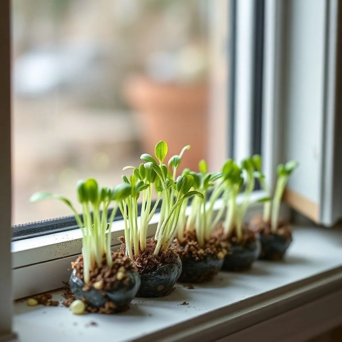 Kiełkowanie rzeżuchy na parapecie, symbol wiosny i świąt wielkanocnych.